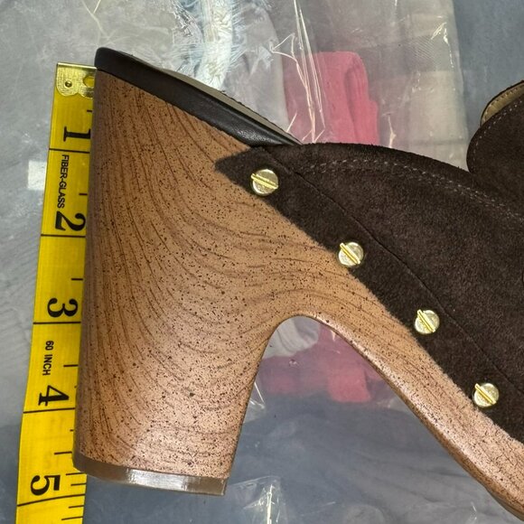 Nine West WNFlowr Brown Suede Platform Clogs Size 9.5 – Studded Wood Block Heel - Picture 9 of 9